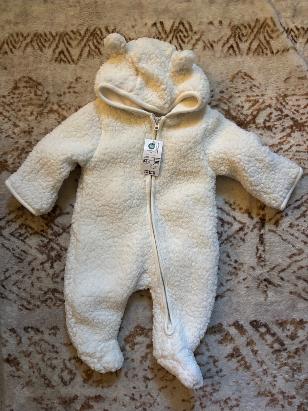 The Children's Place Cream Sherpa Hooded Baby One-Piece